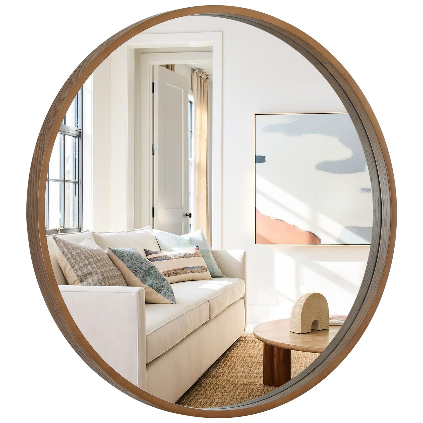 WallBeyond Round Wood Mirror 24 inch Circle Wall Mirror for Bathroom Round Wall Mirror for Wall Decor, Vanity, Entryway Living Room (Natural)