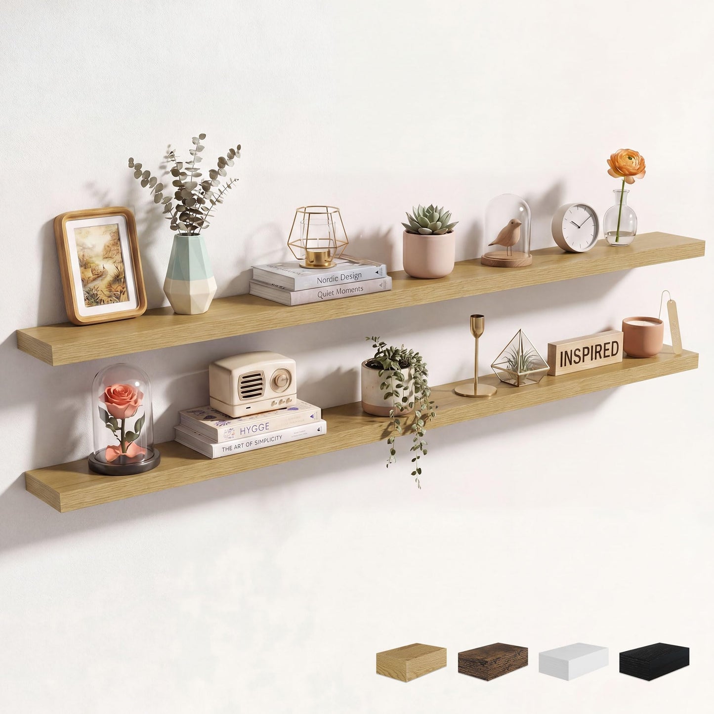Axeman 72Inch Floating Shelves for Wall 2 Pack Shelves for Kitchen Bathroom Bedroom, Wooden Shelves with Invisible Brackets, Wall Mounted Rustic Wood Floating Shelf for Decor Books Storage, Brown