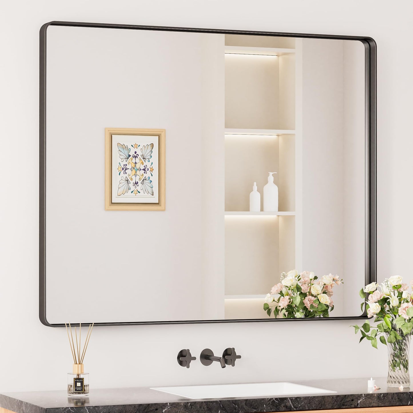 Keonjinn 20 x 30 Inch Brushed Nickel Bathroom Mirrors for Over Sink