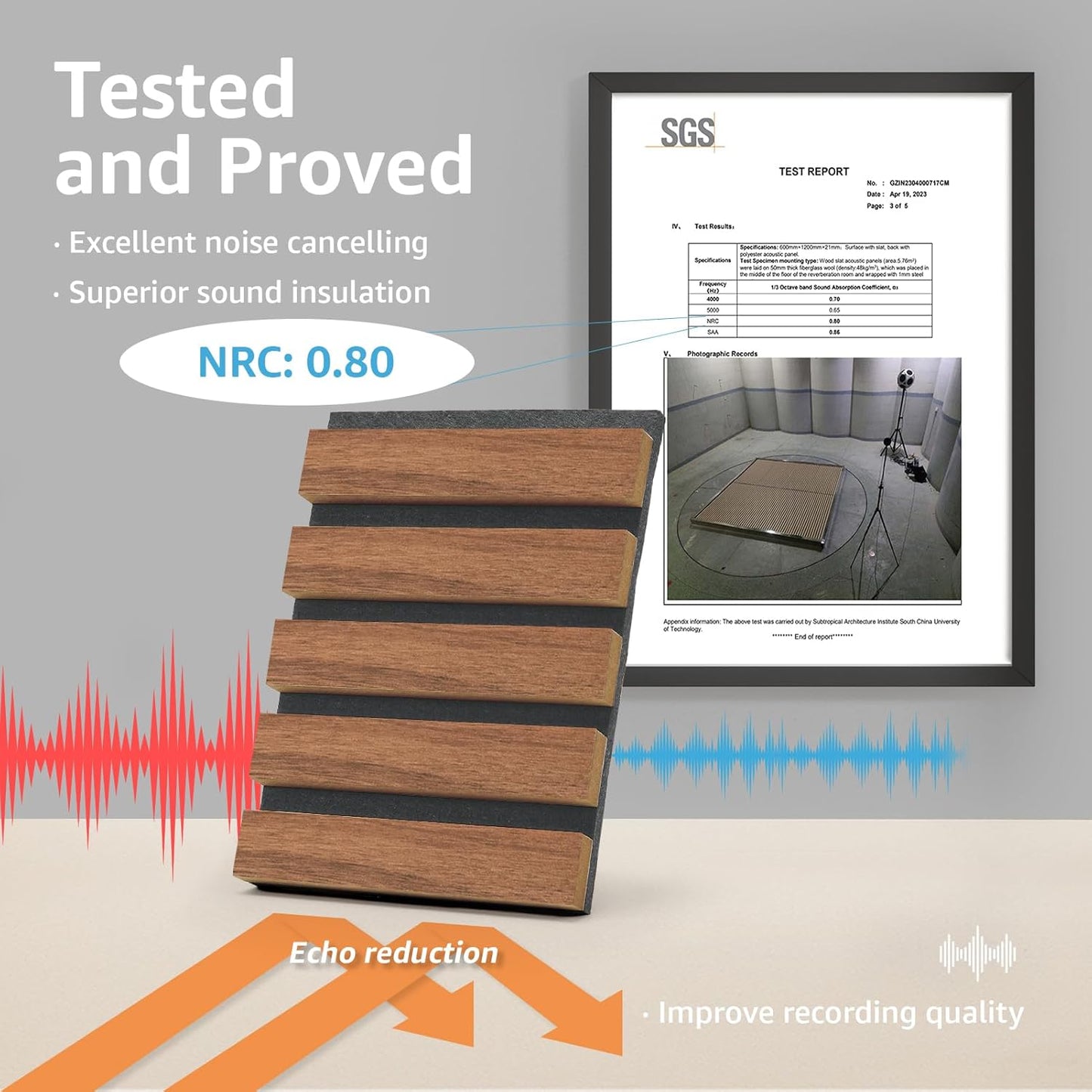 Art3d 6-Pack Soundproof Wood Slat Wall Panels, 94.5 x 7.9 Inch, Walnut