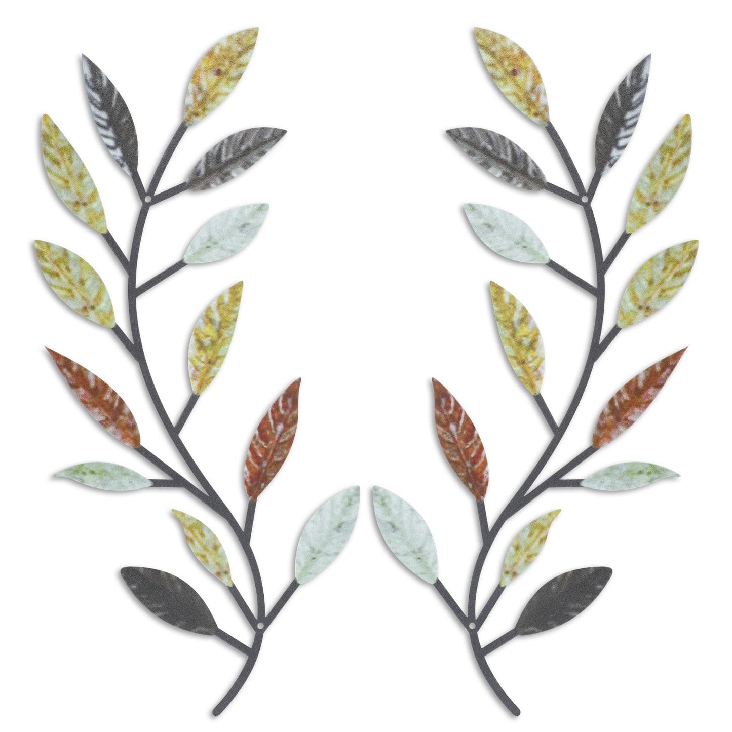 Zhengmy 2 Pcs Metal Leaf Wall Art Vine Branch Decor,Lively Colors