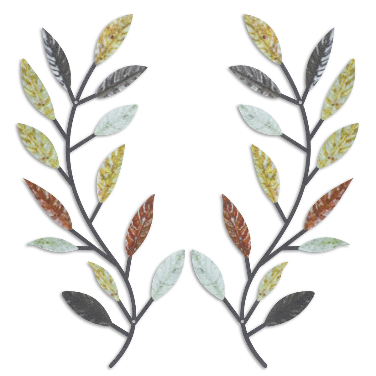 Zhengmy 2 Pcs Metal Leaf Wall Art Vine Branch Decor,Bright Colors