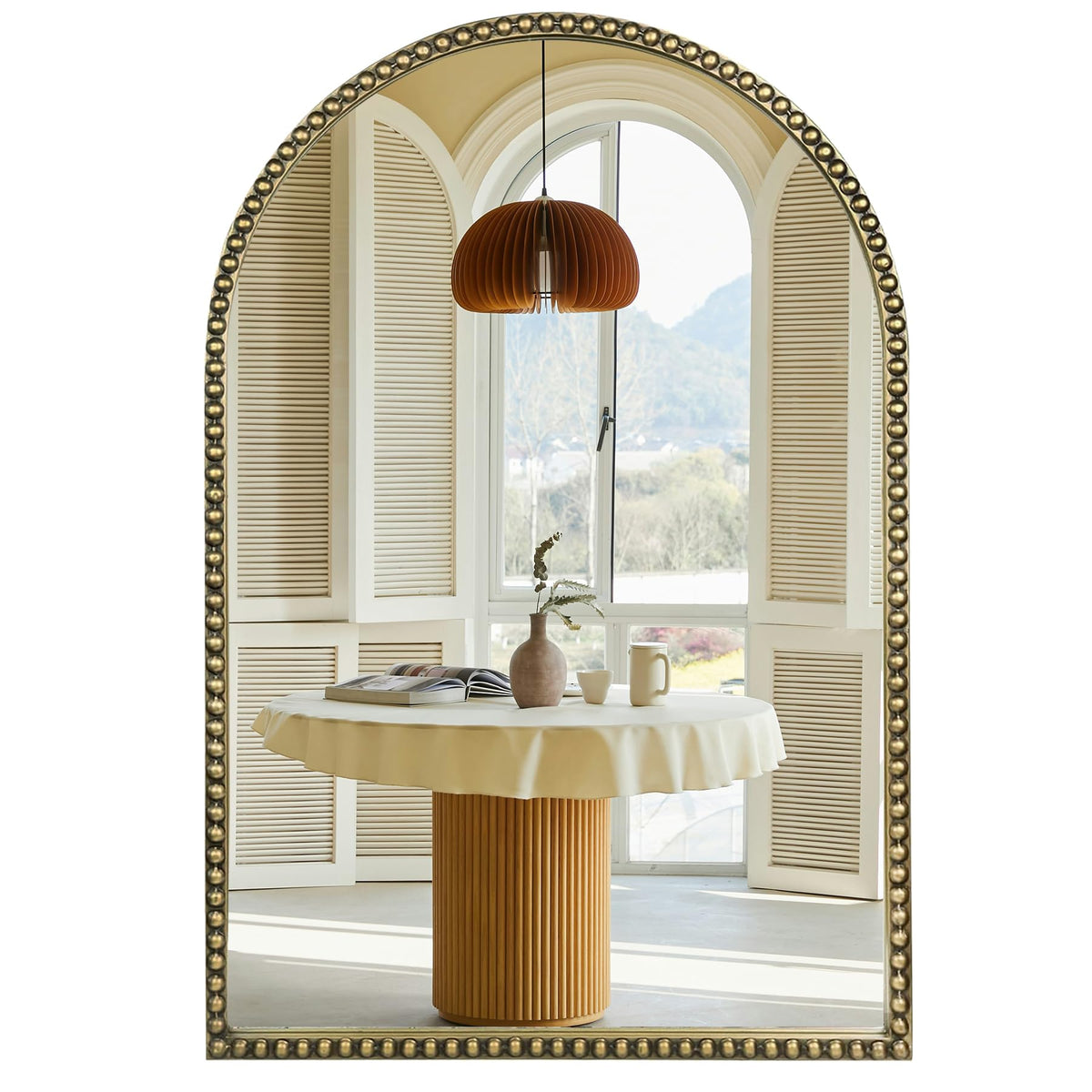 Antique Gold Arched Wall Mirror, 36" x 28" Beaded Mirror
