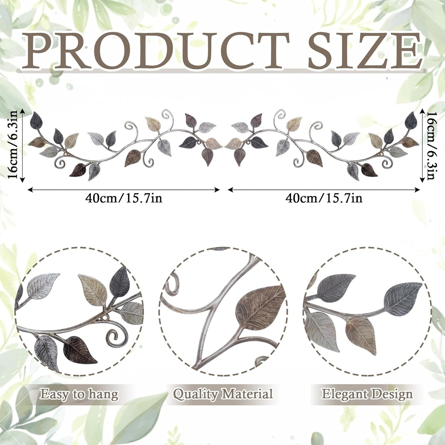 Novabright 2 Pcs Metal Tree Leaf Scroll Wall Art Vine Hanging Decor Bronze