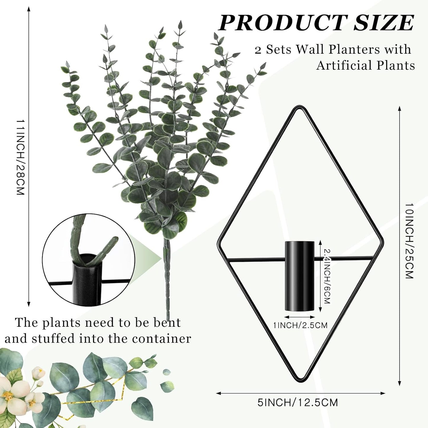 Jexine 4 Pcs Hanging Artificial Planters Wall Decor, Black, Eucalyptus