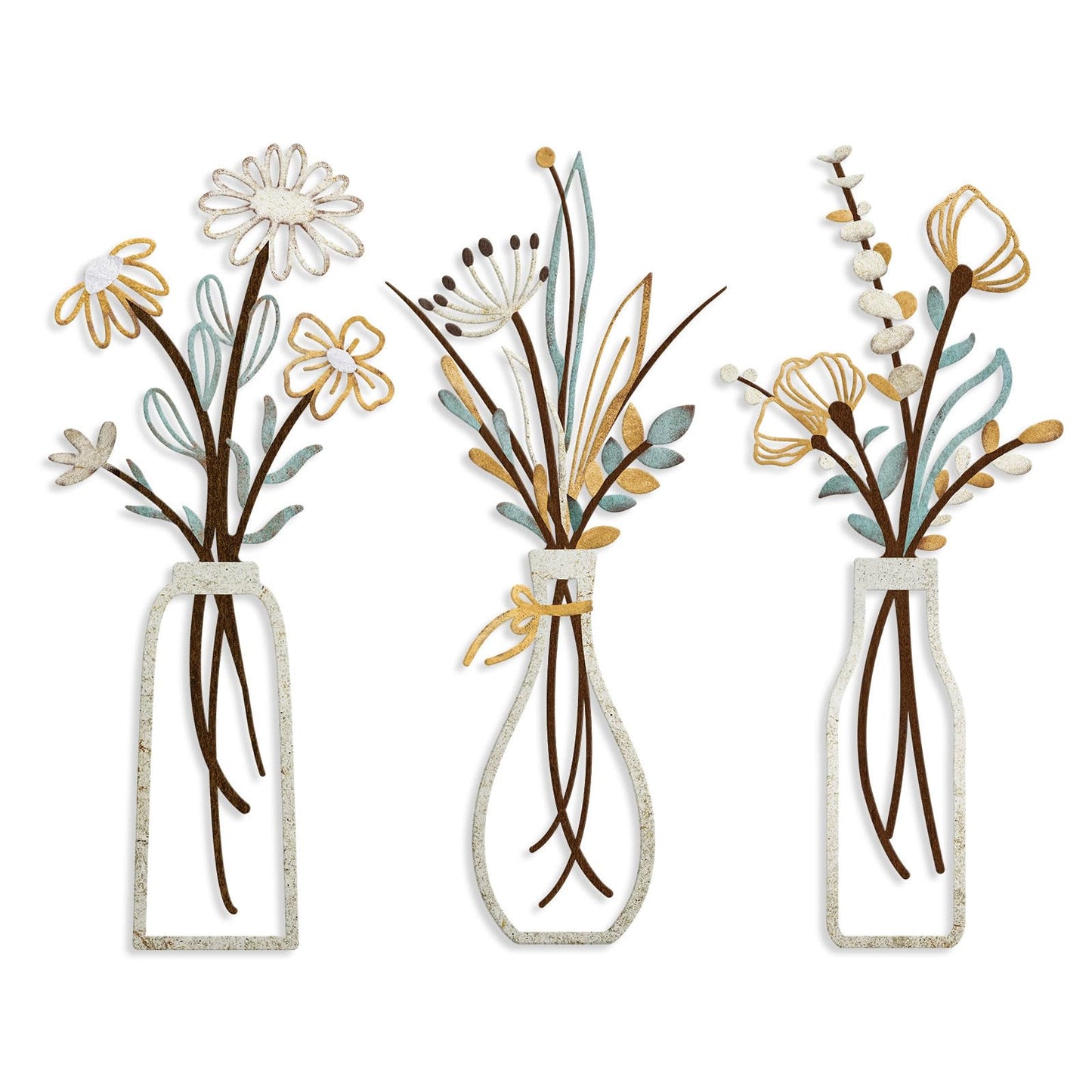 Pigort 3 Pieces Metal Flowers Wall Arts - Rustic Farmhouse Decor Black Minimalist Flower Wall Decors for Living room Bathroom Bedroom Dining Room - Housewarming Gifts(Black, Vase-C)