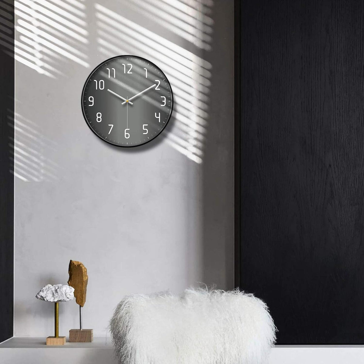 Silent Non-Ticking Analog Wall Clock, Gradient Black, 12''