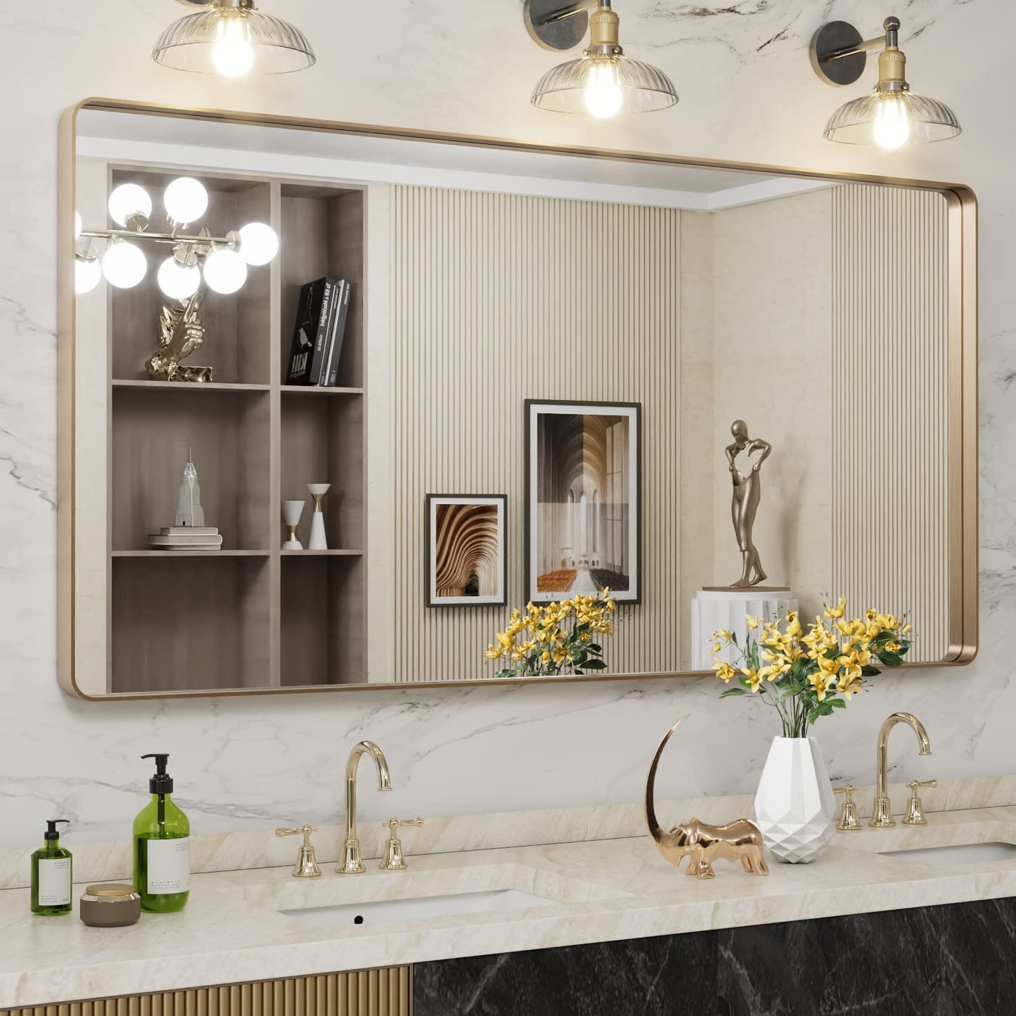 LOAAO 22X30 Inch Black Bathroom Mirror Metal Framed