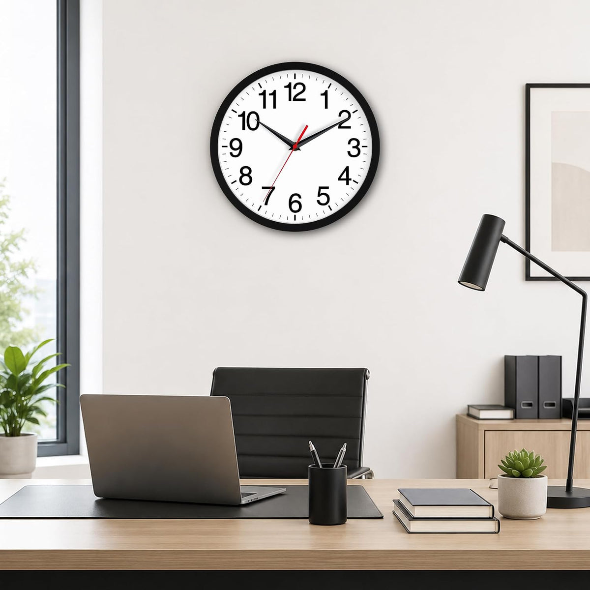 Rohioue Wall Clock Analog 10 Inch Black Battery Operated Silent Clock