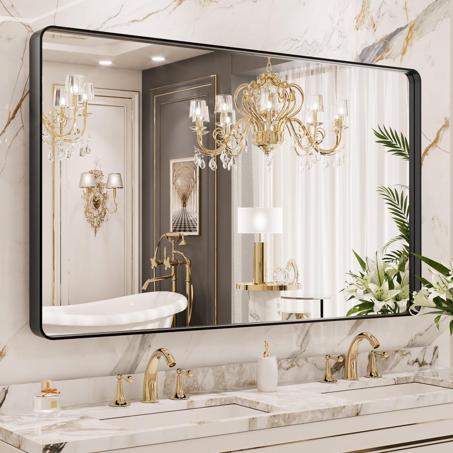 LOAAO 22X30 Inch Black Bathroom Mirror Metal Framed