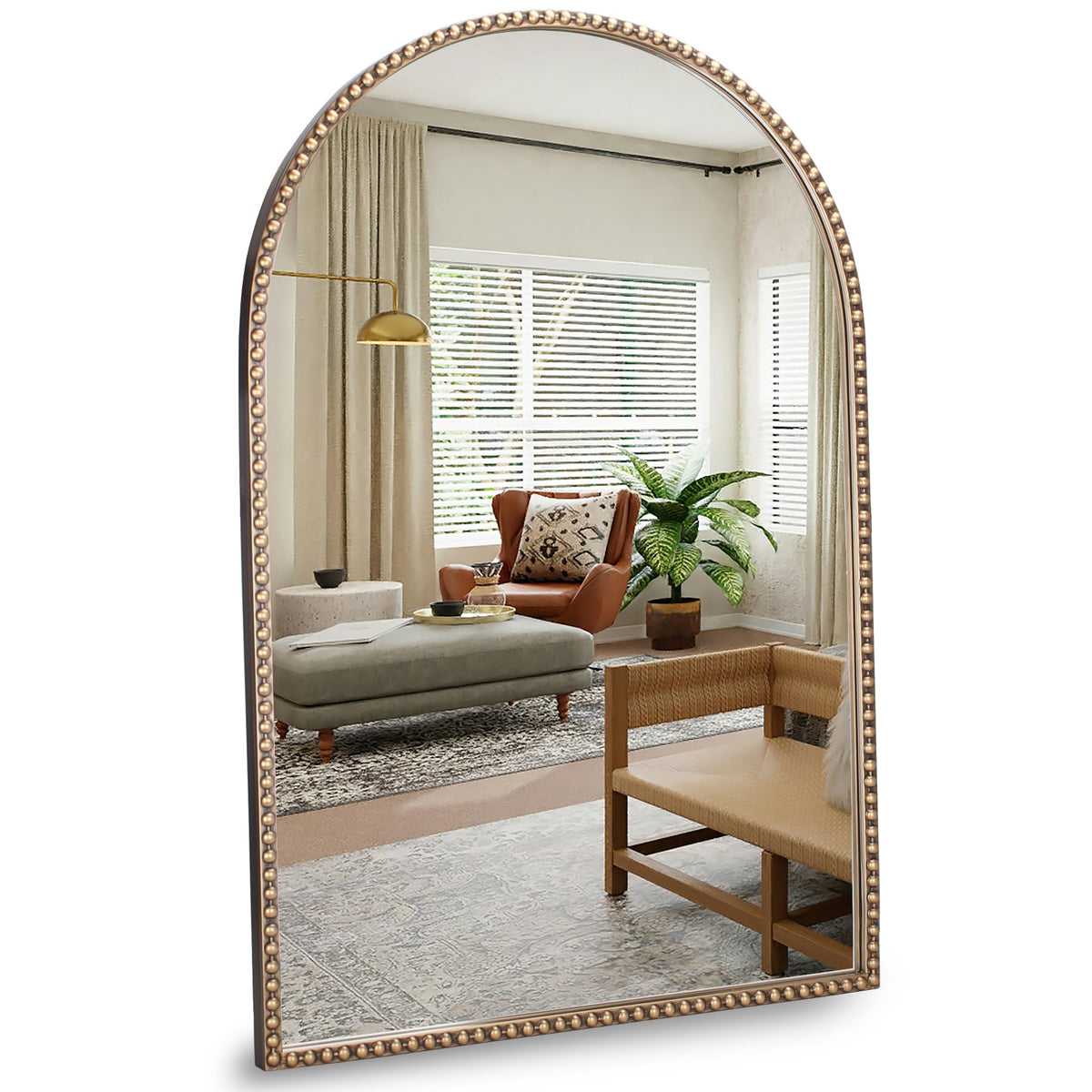 Antique Gold Arched Wall Mirror, 36" x 28" Beaded Mirror