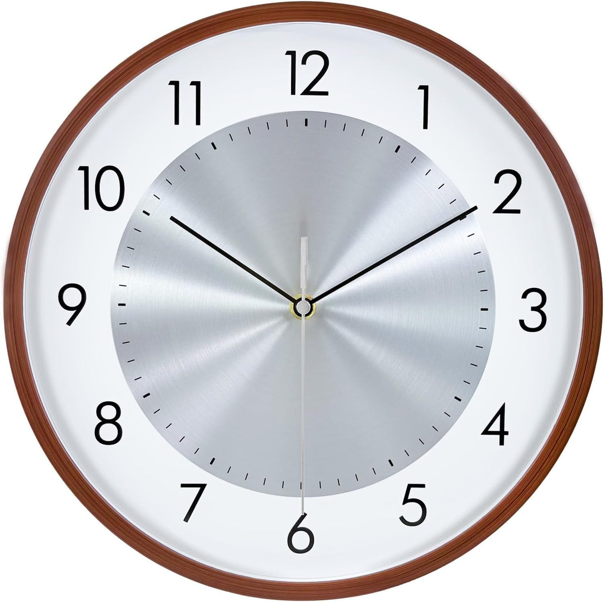 12 Inch Woodgrain Silent Wall Clock, Wall Clocks Battery Operated with Large Numbers, Non Ticking Analog Decorative Wall Clocks for Living Room Bedroom Office Gym Kitchen Outdoor Clock, Brown