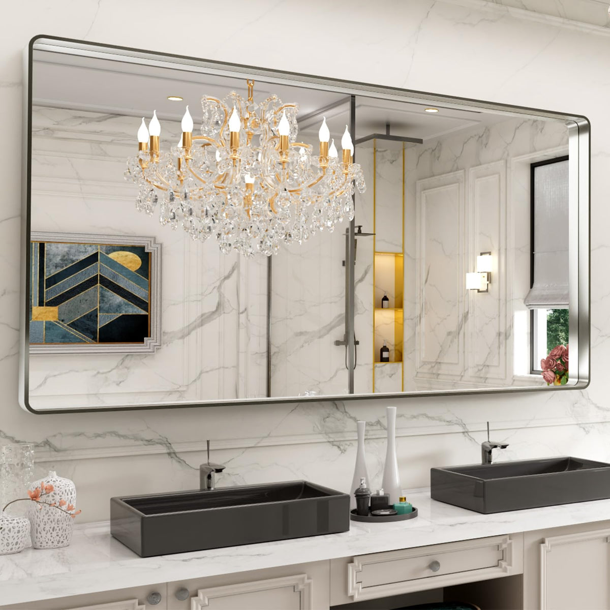 LOAAO 22X30 Inch Black Bathroom Mirror Metal Framed