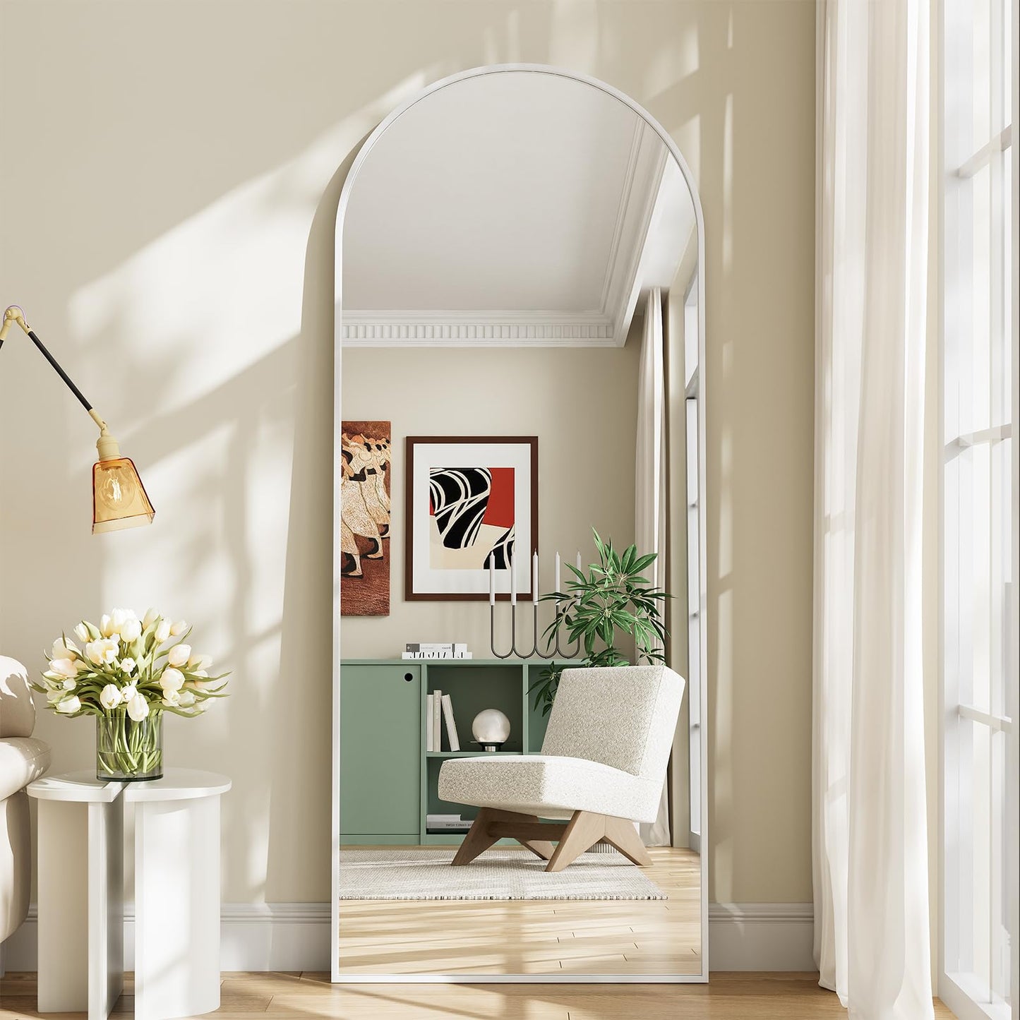 57" x 20" Arched Full Length Mirror - Wall Mounted/Floor Mirror Aluminum Alloy Frame Full Body Mirrors for Bathroom Living Room Bedroom and Entryway,Black