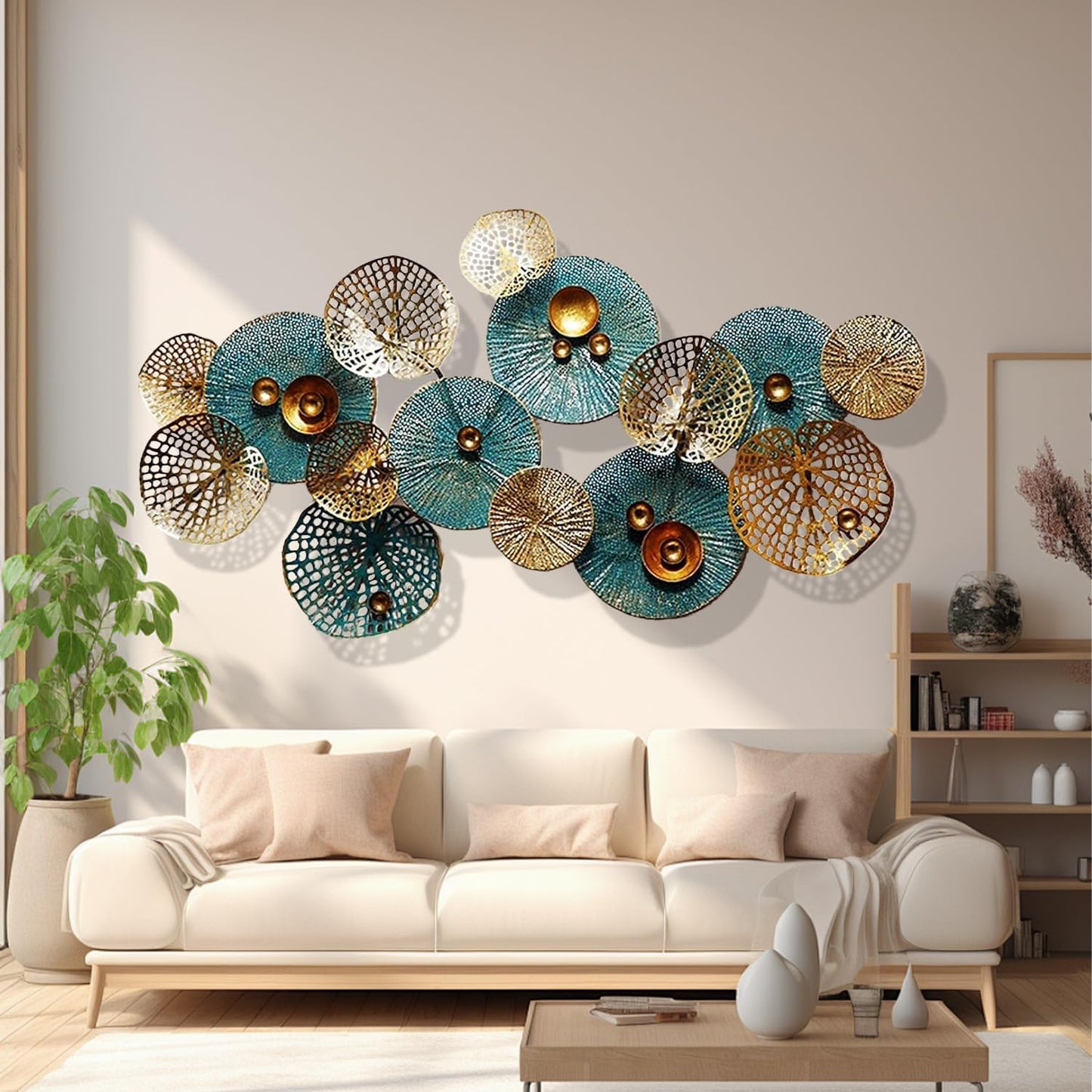 edaknez Large Metal Wall Art, 50"x26" Metal Lotus Leaf Flower Wall Decor