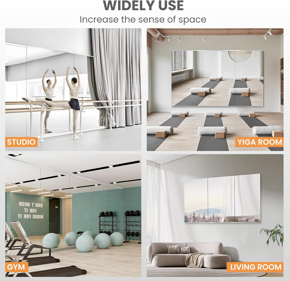 pertetey 56 x 16 in Home Gym Mirrors, Frameless, 2-Pack
