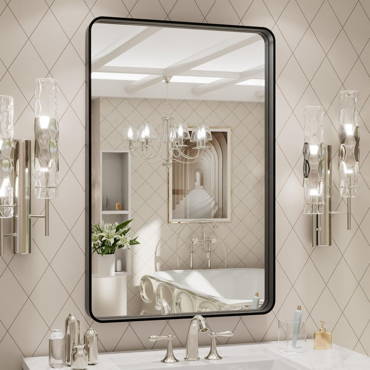 LOAAO 22X30 Inch Black Bathroom Mirror Metal Framed