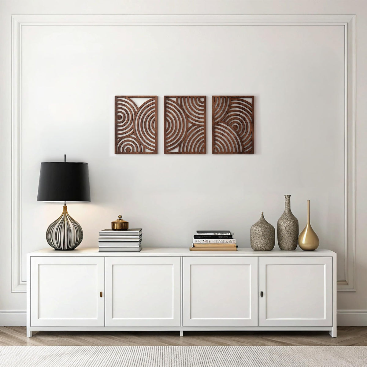 qmmp Modern Wooden Wall Sculptures - Set of 3 - Home Decor Accent - Large Wall Art for Living Room, Bedroom, Office - Easy Installation (Walnut, Large - Tree Leaves)