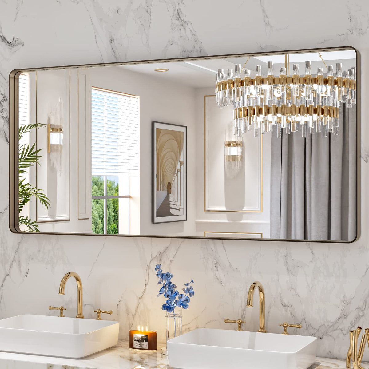 LOAAO 22X30 Inch Black Bathroom Mirror Metal Framed