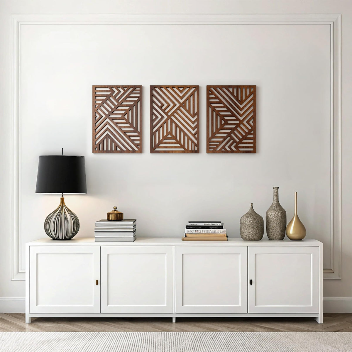 qmmp Modern Wooden Wall Sculptures - Set of 3 - Home Decor Accent - Large Wall Art for Living Room, Bedroom, Office - Easy Installation (Walnut, Large - Tree Leaves)