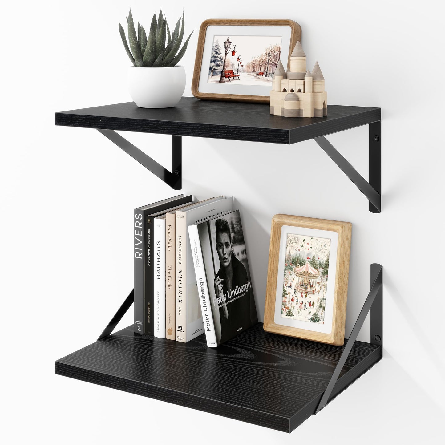 Acovy Deep Floating Shelves Wall Mounted, 36"x12" Black Wall Shelves with Brackets Set of 2 for Bedroom, Living Room, Bathroom, Kitchen, Office - Storage & Display Shelf for Decor, Books, Plants