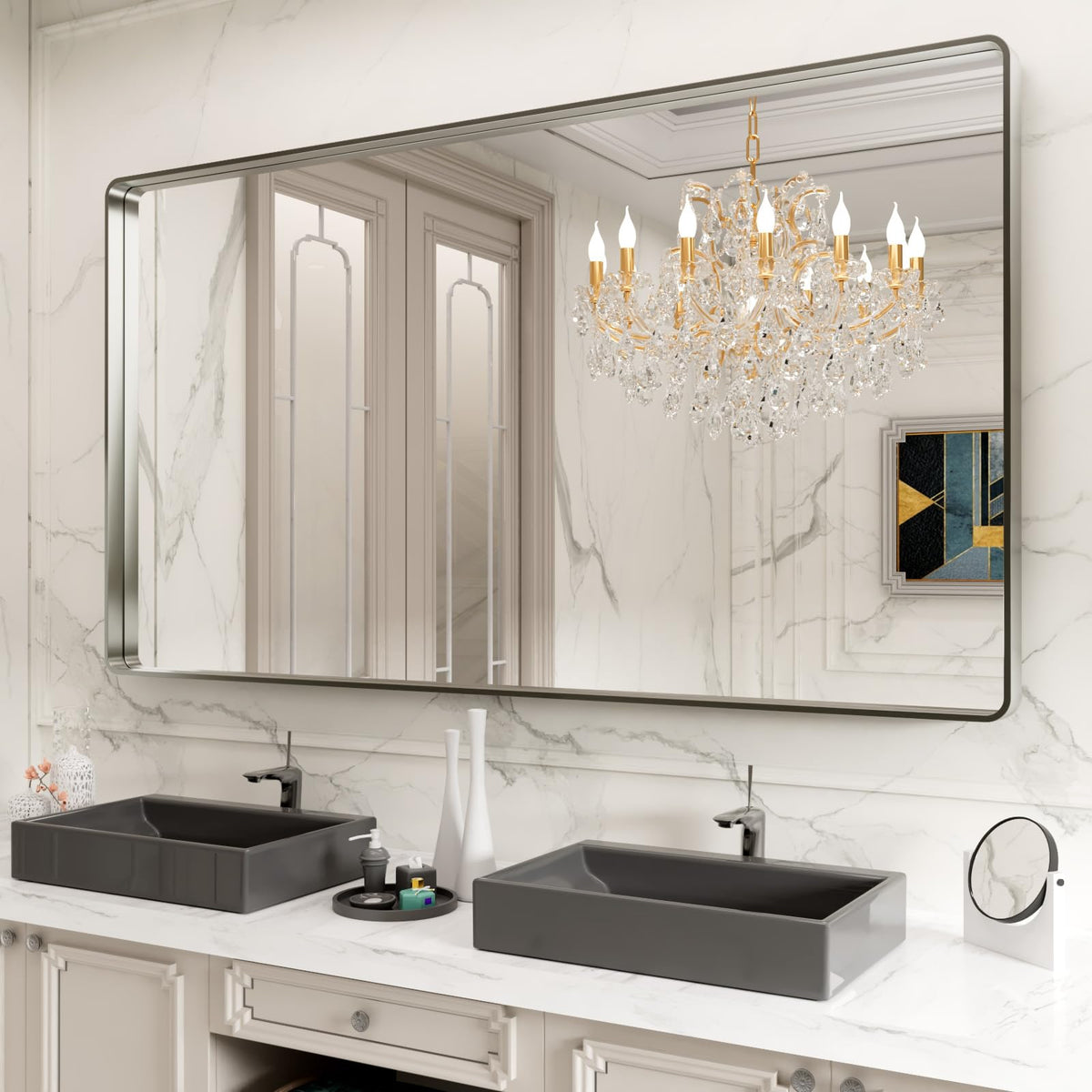 LOAAO 22X30 Inch Black Bathroom Mirror Metal Framed