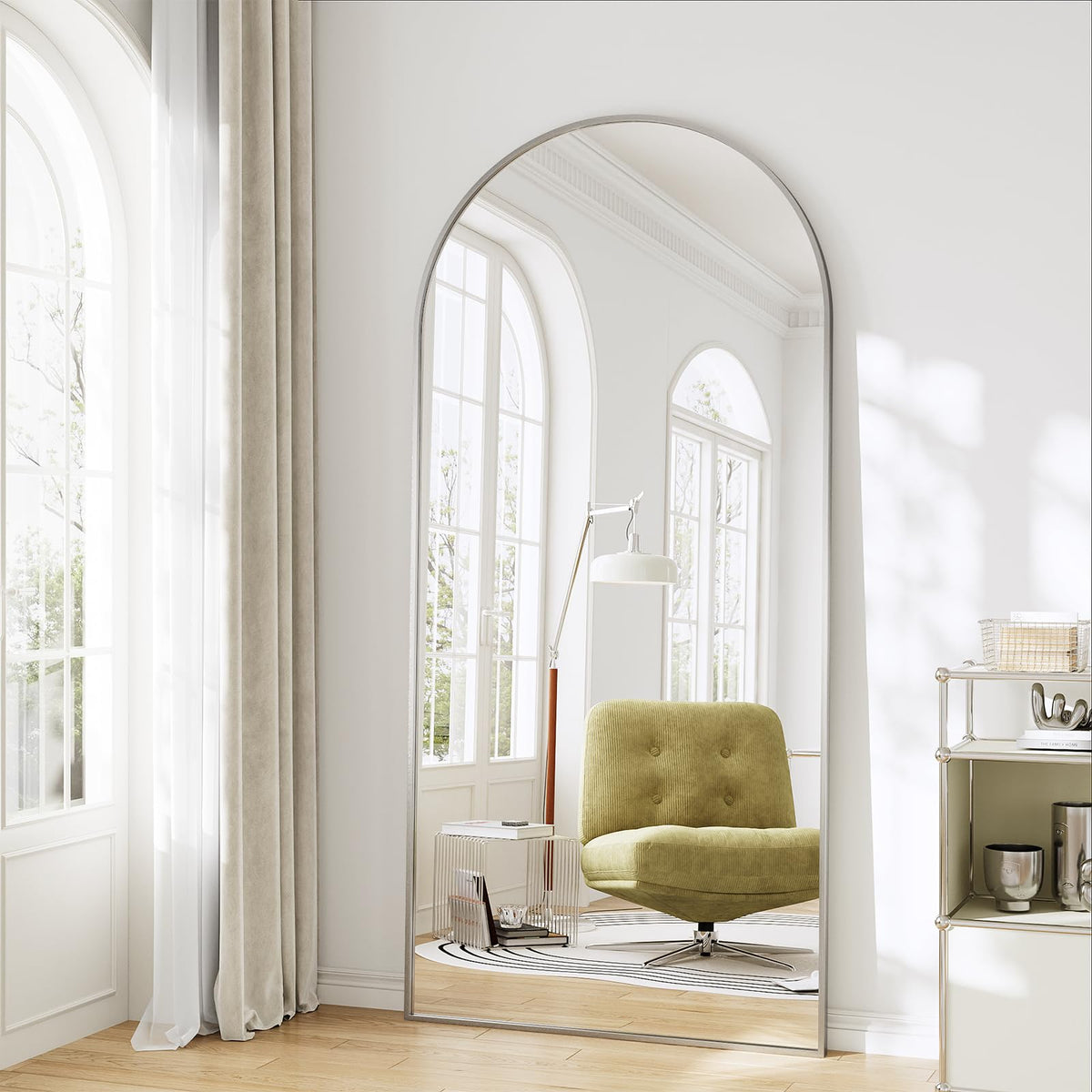 57" x 20" Arched Full Length Mirror - Wall Mounted/Floor Mirror Aluminum Alloy Frame Full Body Mirrors for Bathroom Living Room Bedroom and Entryway,Black
