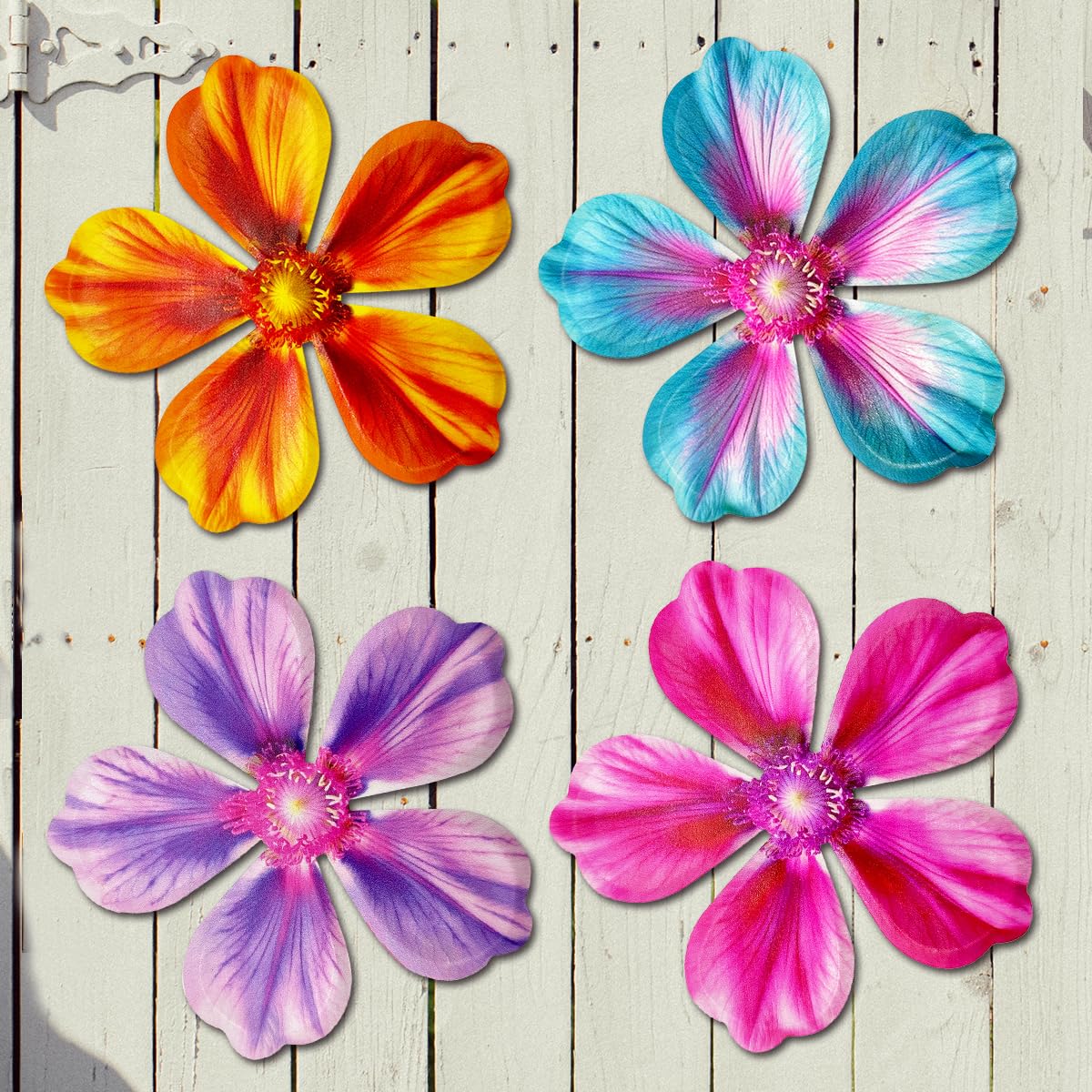 Giyyomtr Metal Flowers Wall Decor - 4pcs 6.2'' Metal Wall Art Hanging Decorations for Outdoor Fence Garden Yard Patio Exterior Home Wall Decor