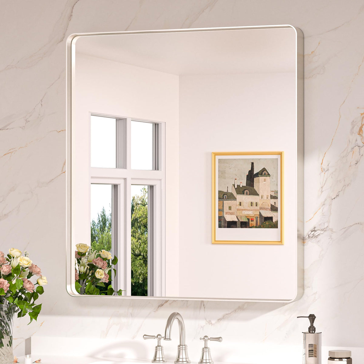 Keonjinn 20 x 30 Inch Brushed Nickel Bathroom Mirrors for Over Sink