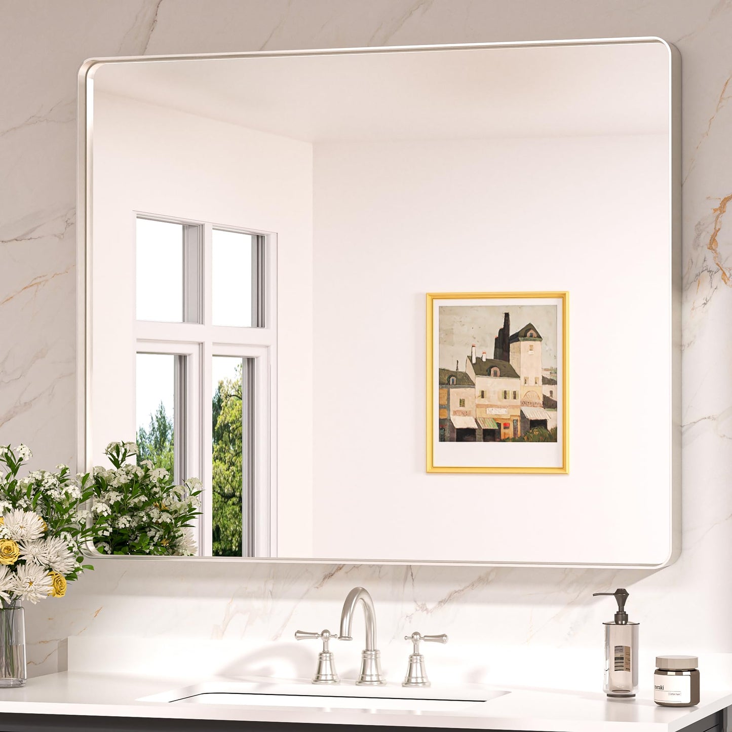 Keonjinn 20 x 30 Inch Brushed Nickel Bathroom Mirrors for Over Sink