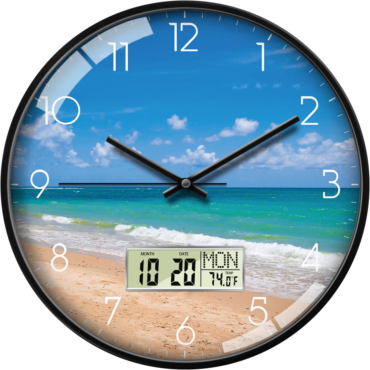 12" Wilderness Sunset Wall Clock, Analog Clock with Digital Display