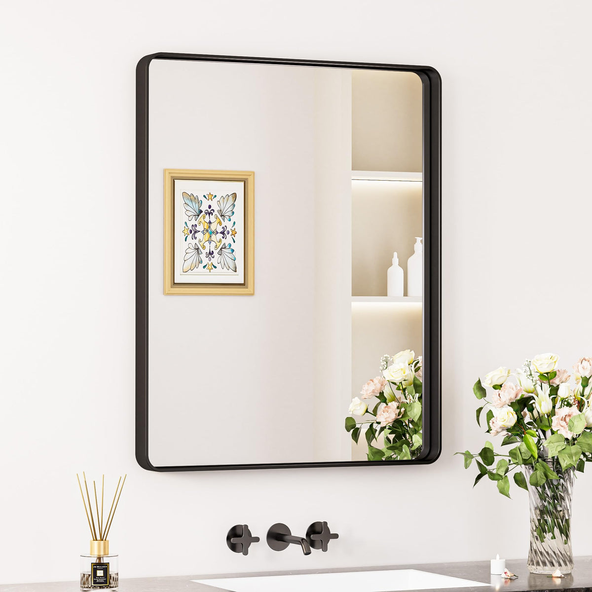 Keonjinn 20 x 30 Inch Brushed Nickel Bathroom Mirrors for Over Sink