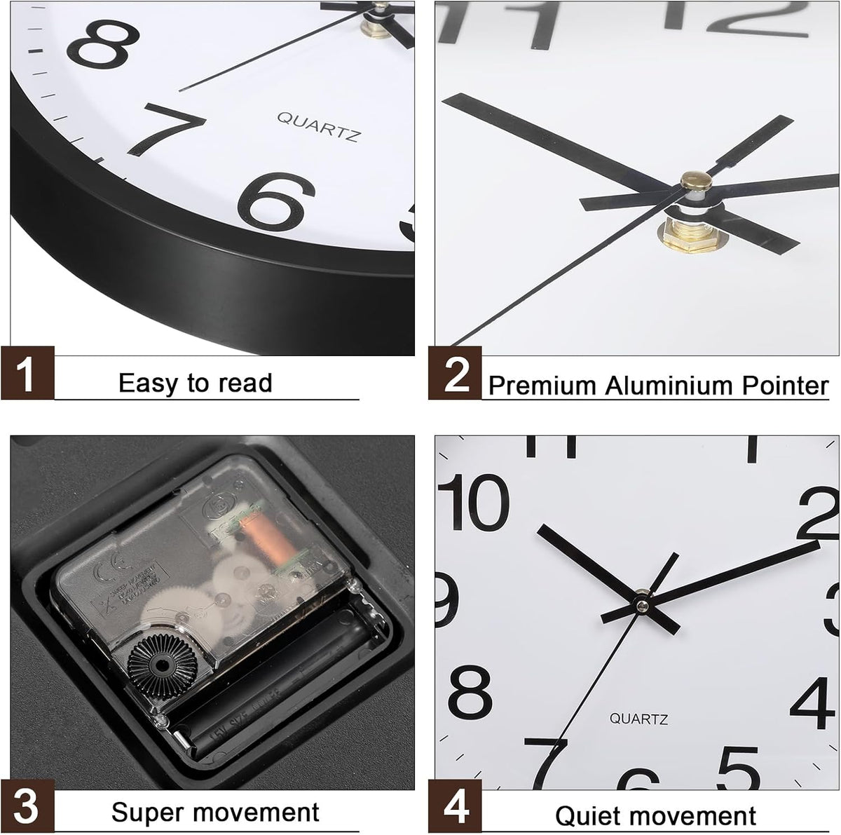 Inbagi 12 Pcs Silent Wall Clocks 12 Inch Large Quartz Analog Clock Black
