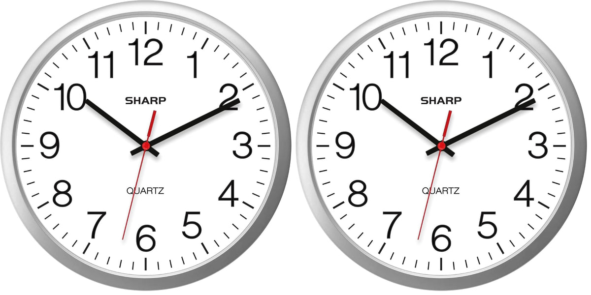 Sharp 14-Inch Battery Wall Clock, Silent Non-Ticking, Easy-Read, Black