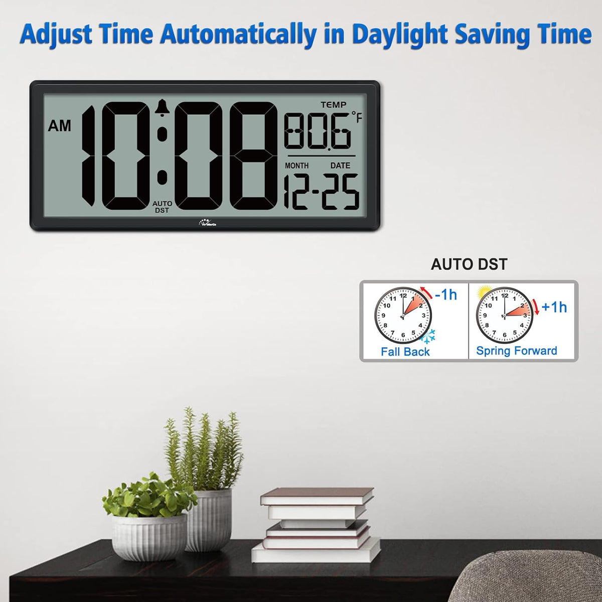 WallarGe 14.5'' Large Digital Wall Clock Battery Operated