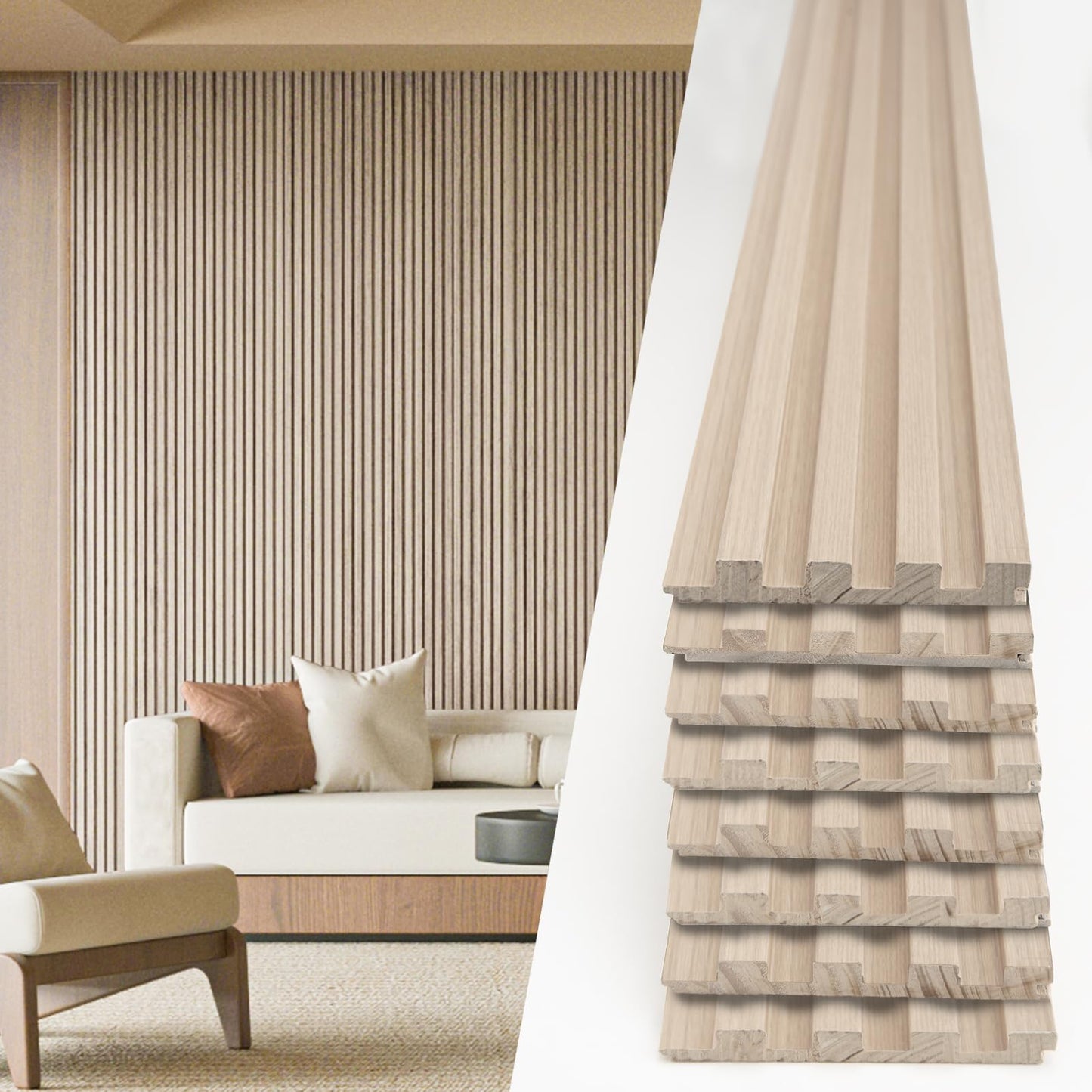 Art3d 108 x 5.7 Inch Slat Solid Wood Wall Paneling for Interior Decor, Oak