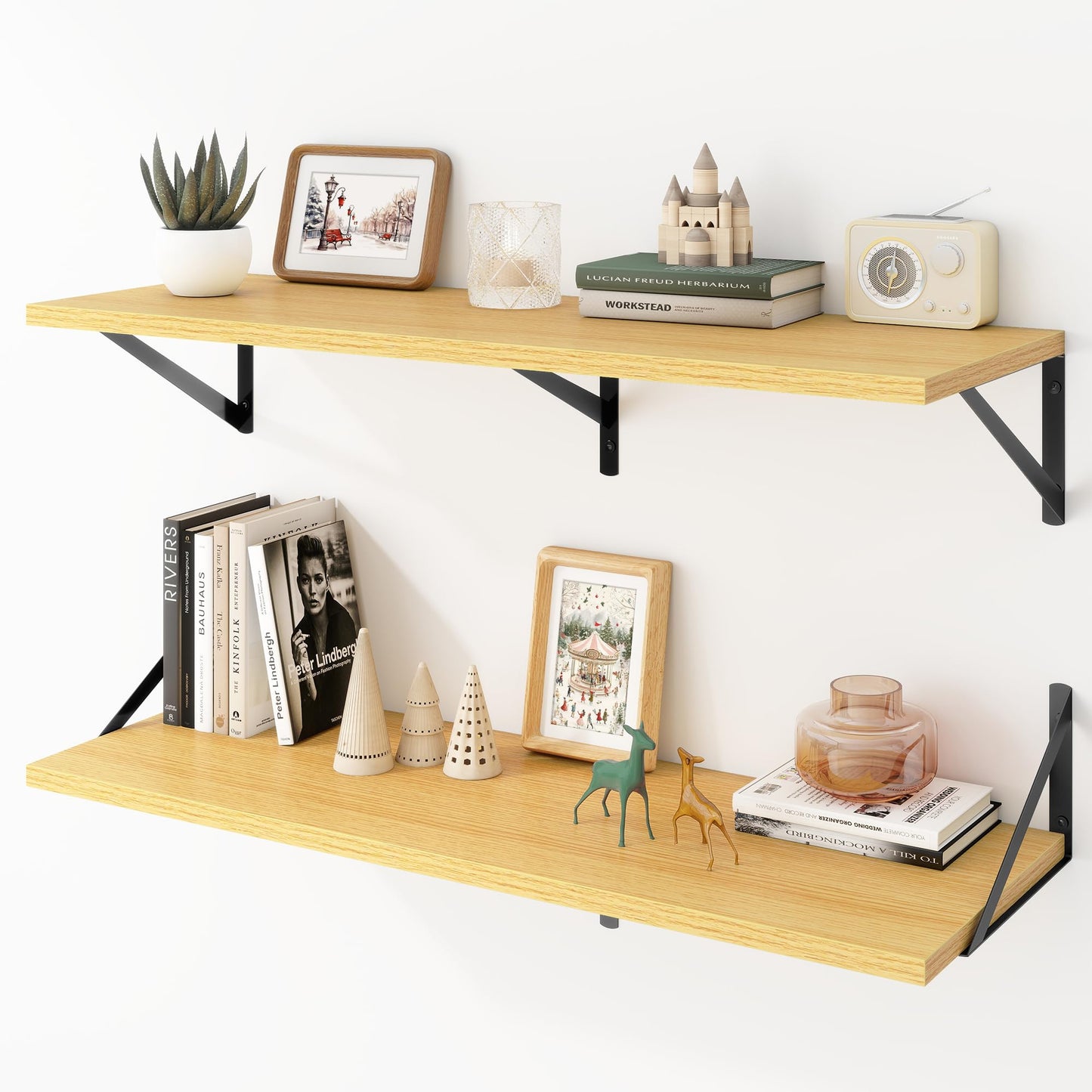 Acovy Deep Floating Shelves Wall Mounted, 36"x12" Black Wall Shelves with Brackets Set of 2 for Bedroom, Living Room, Bathroom, Kitchen, Office - Storage & Display Shelf for Decor, Books, Plants