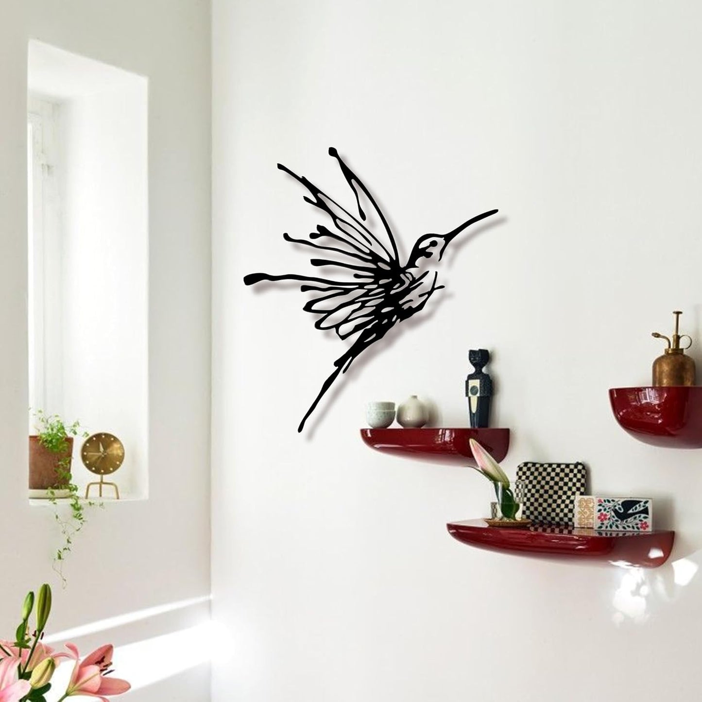 3D Metal Hummingbird Wall Art, Black Outdoor Decor, Waterproof(12.3"x16.5")