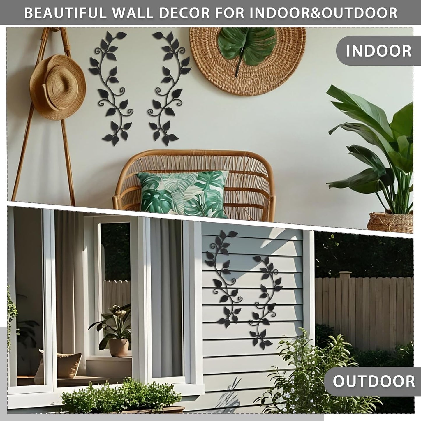 Novabright 2 Pcs Metal Tree Leaf Wall Decor Long Scroll Vine Wall Art Above Black Rustic Hanging Sign For Door Living Room Office Indoor And Outdoor Decoration