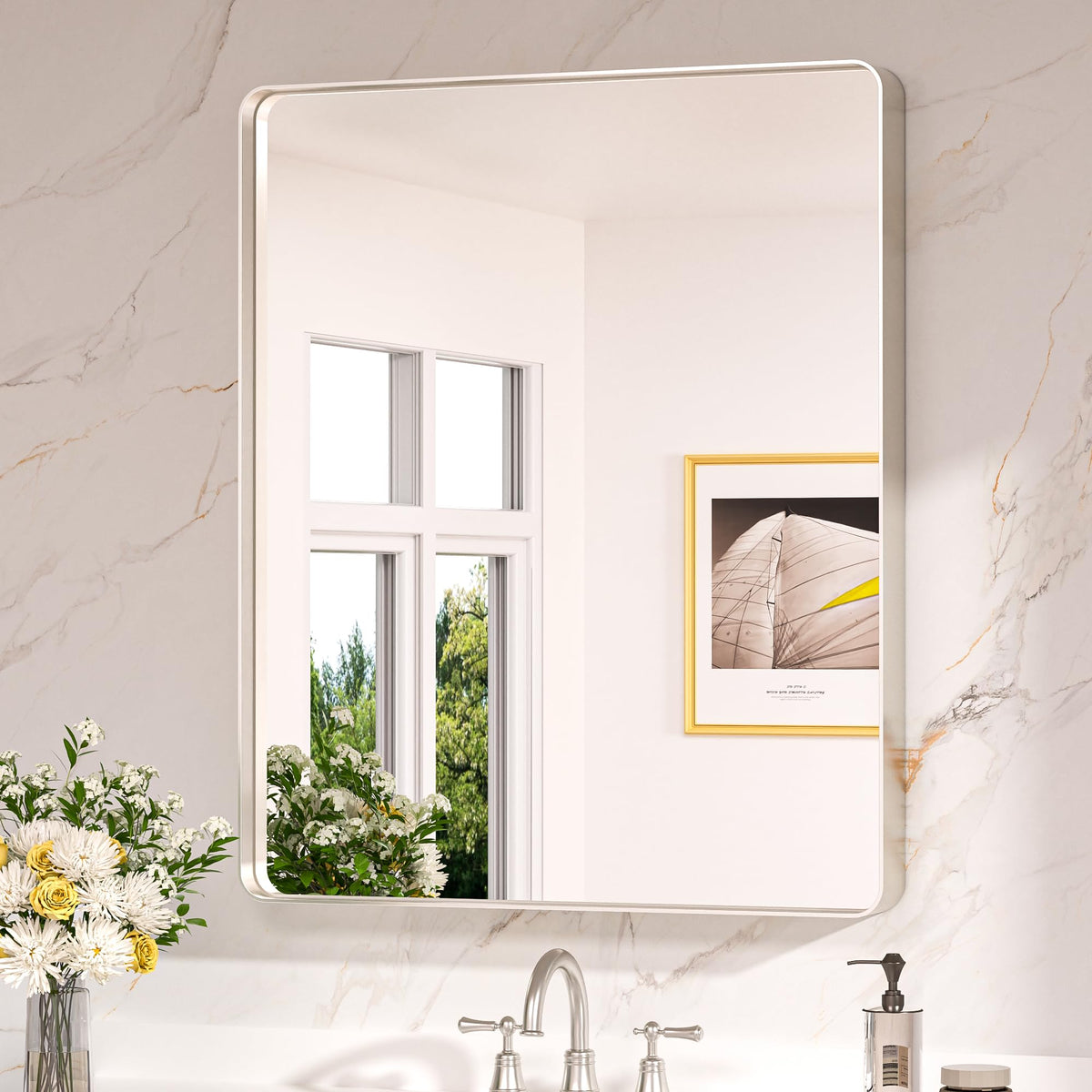 Keonjinn 20 x 30 Inch Brushed Nickel Bathroom Mirrors for Over Sink