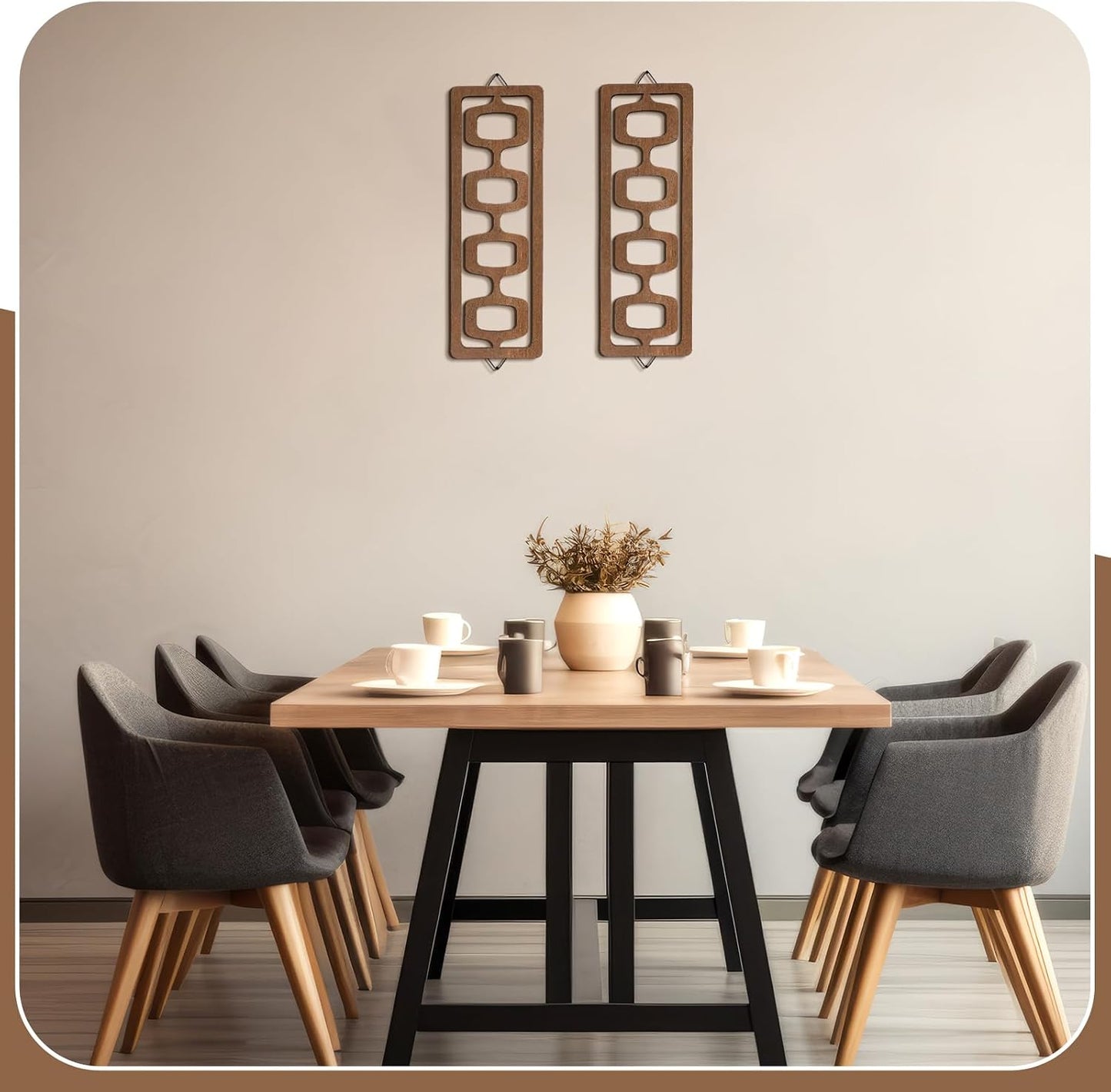 CroBlissful 2pcs Mid Century Modern Wall Art Geometric Wall Decor, Brown