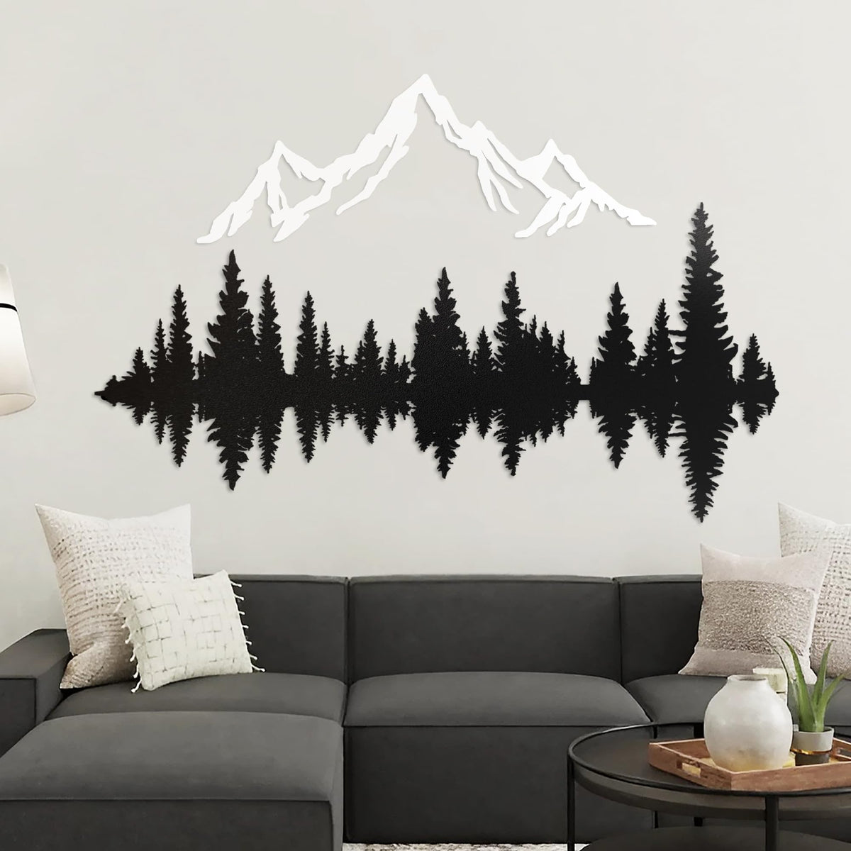Metal Mountain Wall Art 40" x 32", Mountain Wall Decor, Art Wall Hangings for Living Room, Bedroom, Black, 40 Inch Long