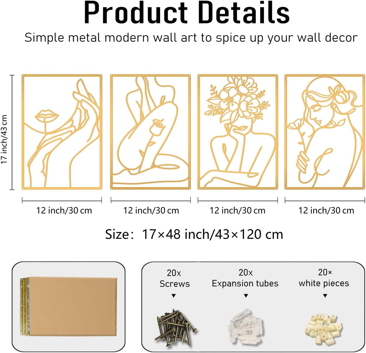 Gold Metal Abstract Wall Art, Floral Minimalist Line Decor For Bedroom