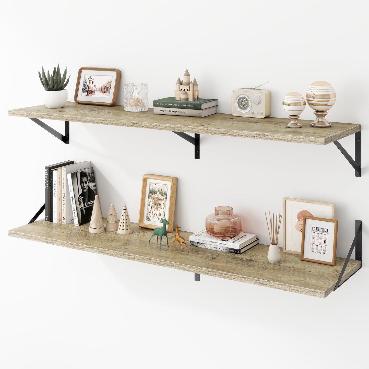 Acovy Deep Floating Shelves Wall Mounted, 36"x12" Black Wall Shelves with Brackets Set of 2 for Bedroom, Living Room, Bathroom, Kitchen, Office - Storage & Display Shelf for Decor, Books, Plants