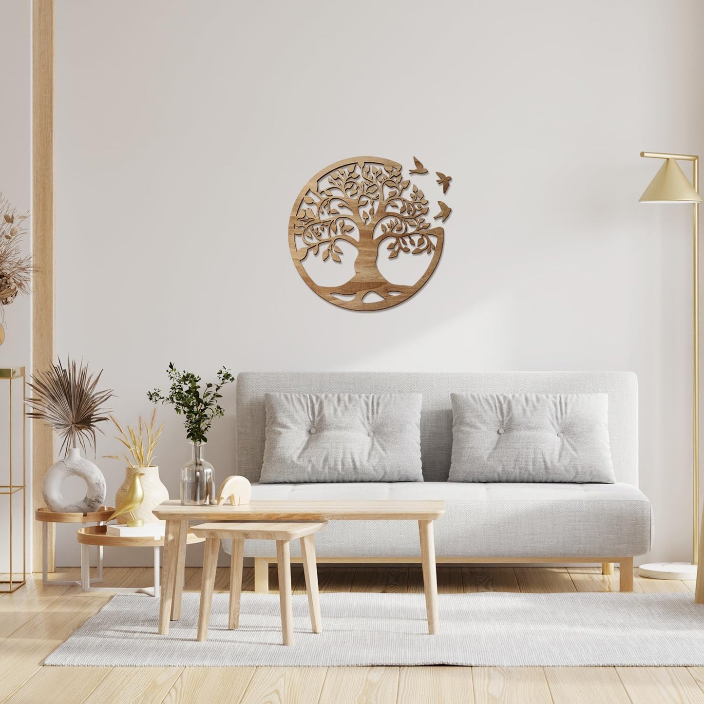 Wooden Tree of Life Wall Art 12 Inch Round Tree Life Wall Decor with 3 Bird