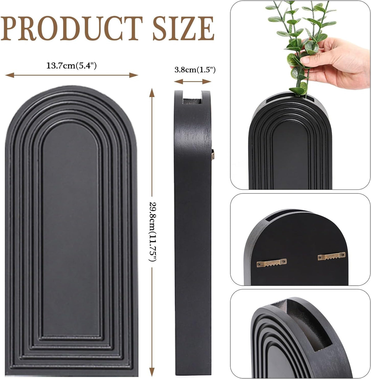 Dnnnii 2 Pack Wooden Wall Vase Set - Brown Finish Modern Farmhouse & Boho Wall Decor for Entryway, Hallway, Bathroom, Living Room, Dining Room, Narrow Spaces