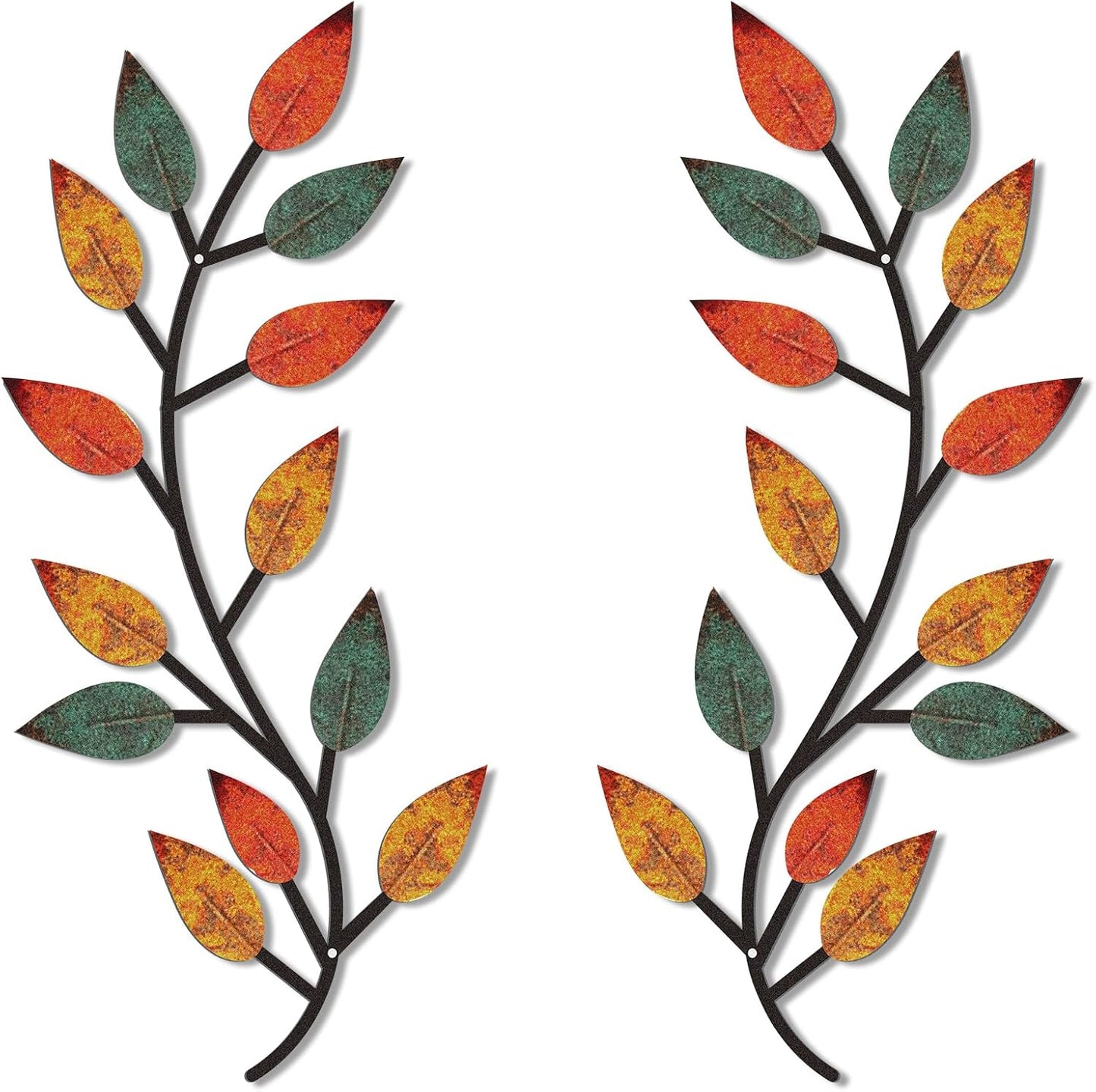 Zhengmy 2 Pcs Metal Leaf Wall Art Vine Branch Decor,Lively Colors