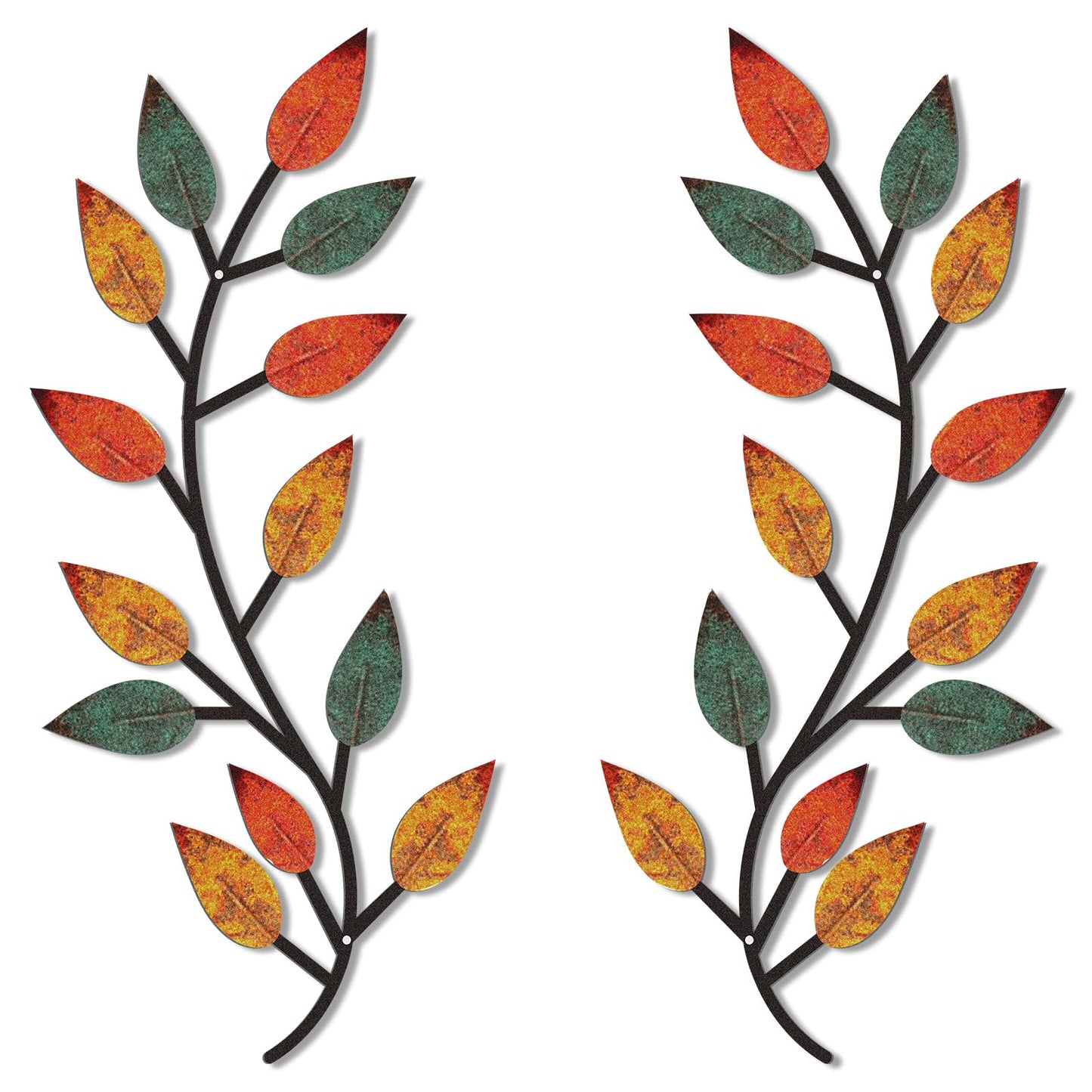 Zhengmy 2 Pcs Metal Leaf Wall Art Vine Branch Decor,Bright Colors