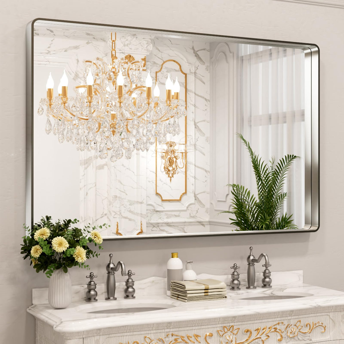 LOAAO 22X30 Inch Black Bathroom Mirror Metal Framed