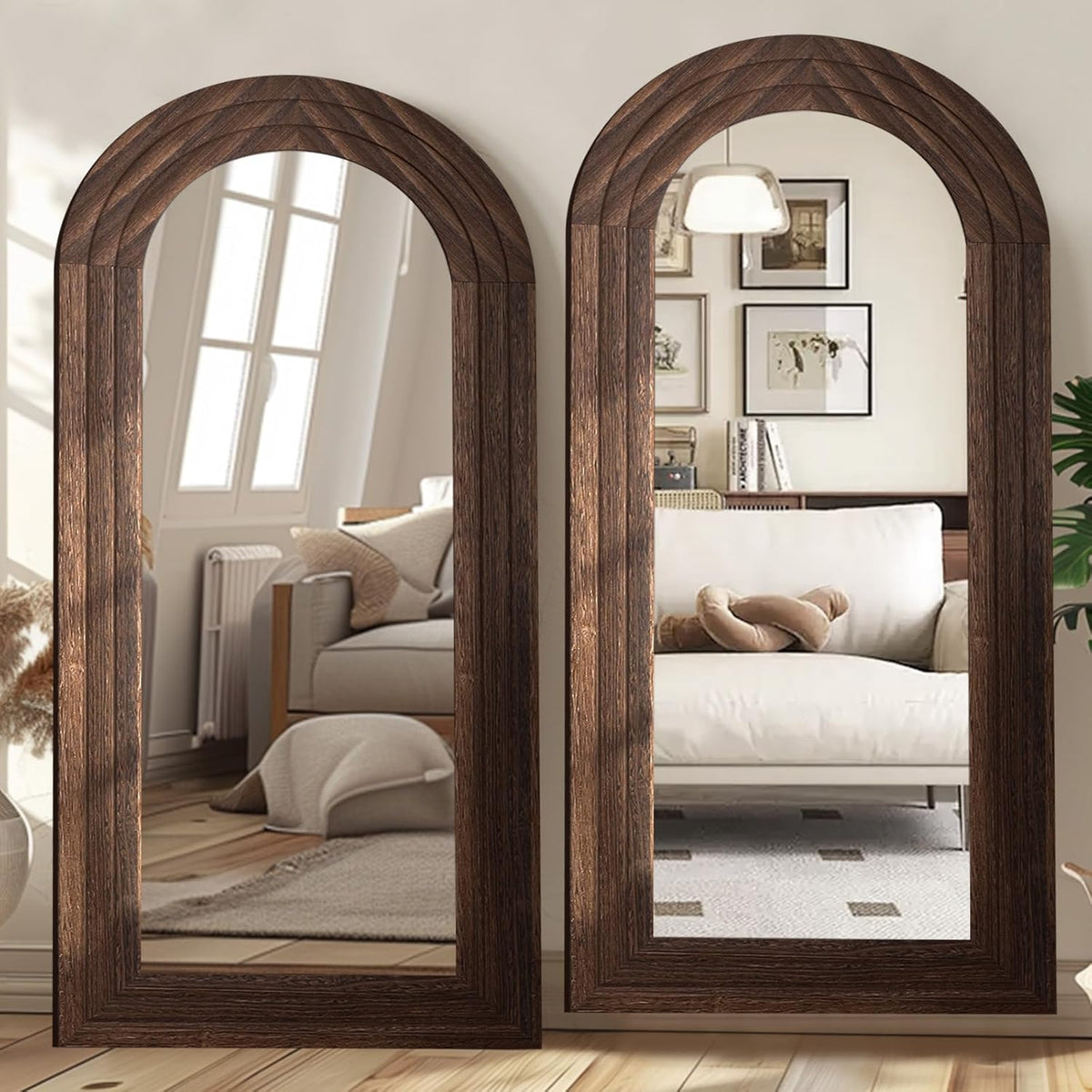 ZHUNFA Arched Full Length Mirror with Solid Wood Frame